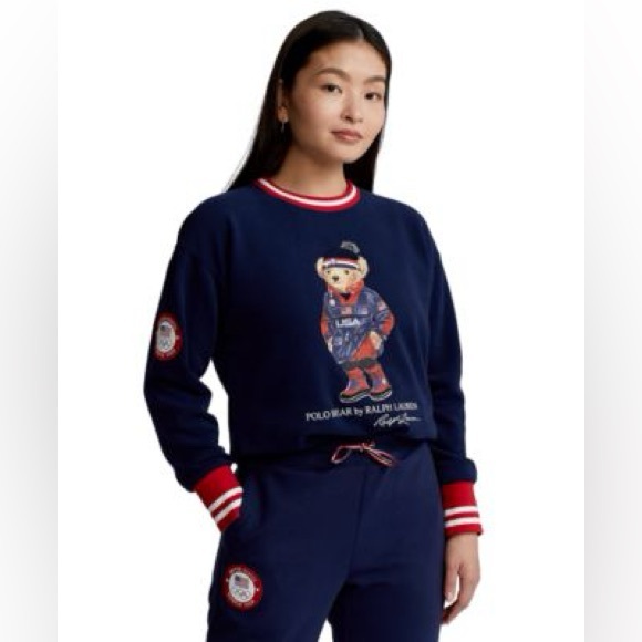 Polo Ralph Lauren 2022 Team USA Olympic Bear Pullover Blue Cotton Sweatshirt X - Picture 2 of 11
